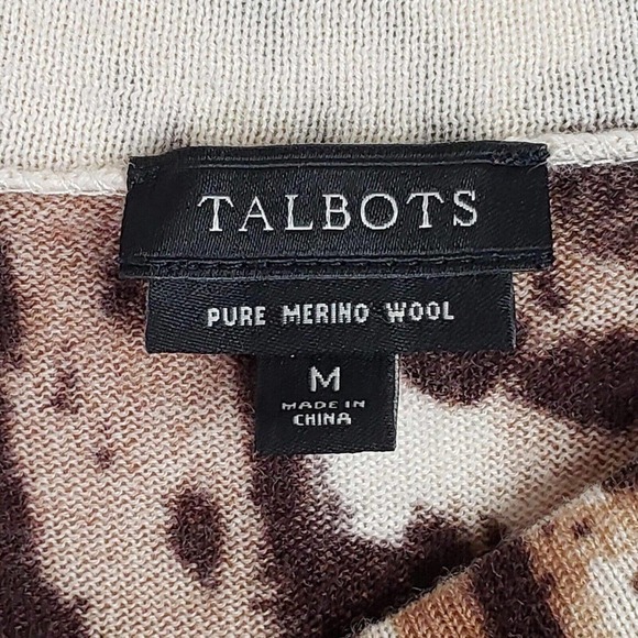 Talbots Sweater Merino Wool Women's Medium Multicolor Animal Print 3/4 Sleeve - Picture 5 of 7